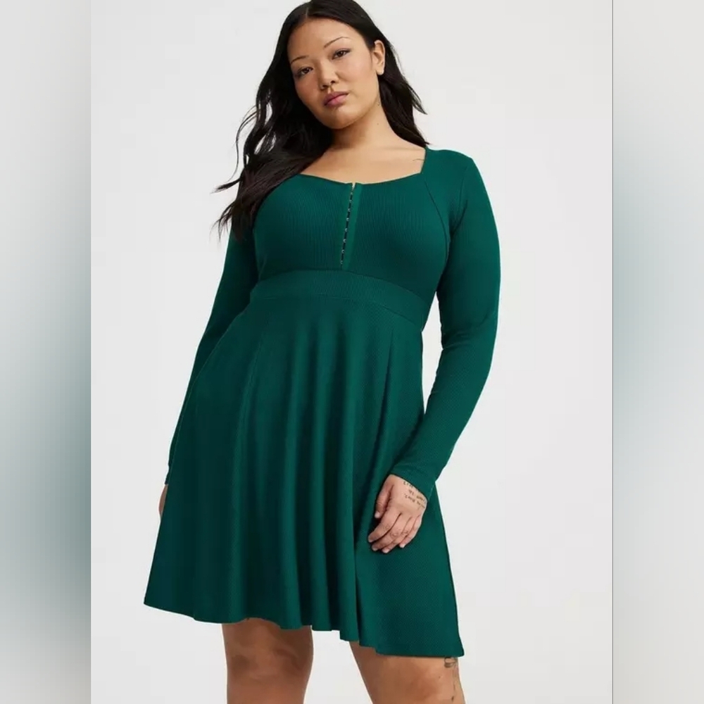 Torrid Dark Green Long Sleeve Waffle Knit Midi Dress 3X 22 24 NWT